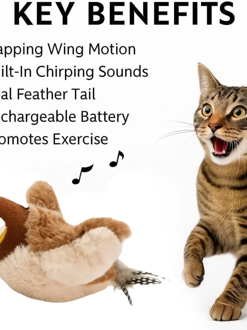 Chirping Toys Touch Activated Flapping Wings Sparrow Interactive Smart Cat Toys